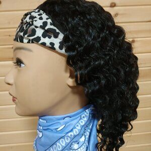 14" Real Human Hair Deep Wave Headband Wig, Black